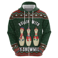Christmas Bowling Rollin With My Snowmies Zip Hoodie Xmas Holiday Patterns - Wonder Print Shop