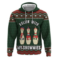 Christmas Bowling Rollin With My Snowmies Zip Hoodie Xmas Holiday Patterns - Wonder Print Shop