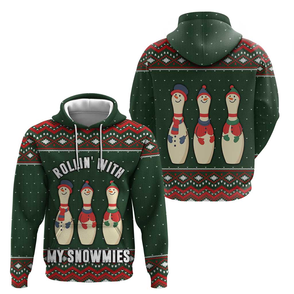 Christmas Bowling Rollin With My Snowmies Zip Hoodie Xmas Holiday Patterns - Wonder Print Shop