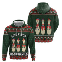 Christmas Bowling Rollin With My Snowmies Zip Hoodie Xmas Holiday Patterns - Wonder Print Shop