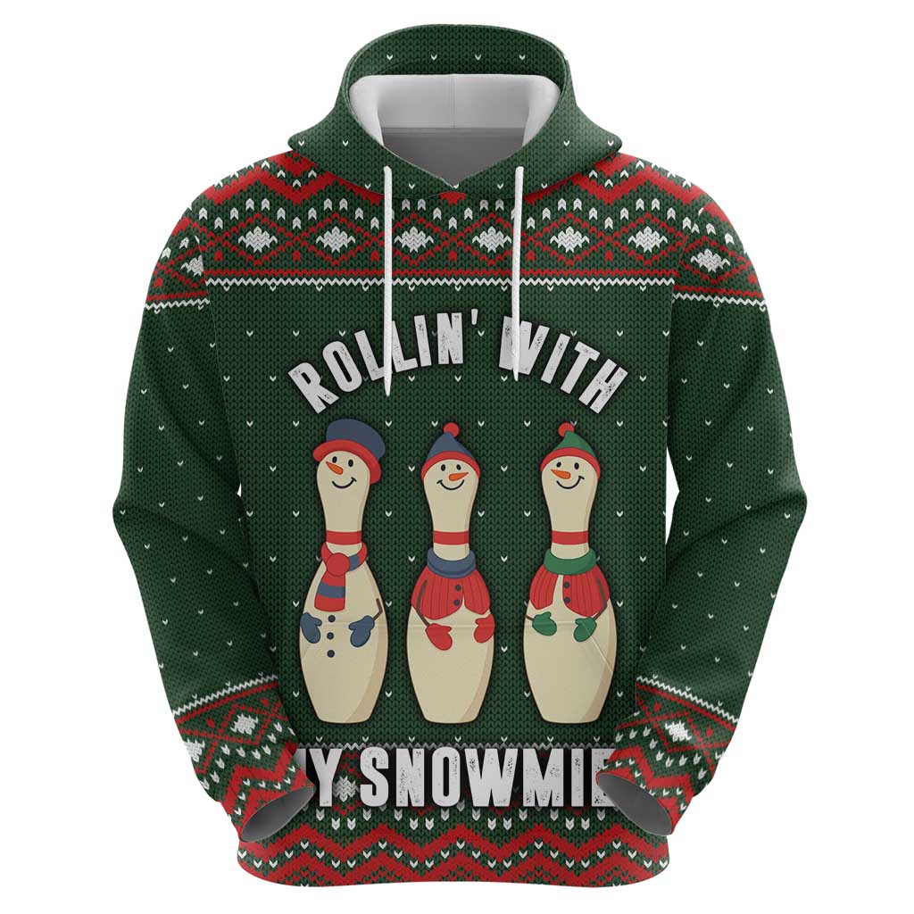 Christmas Bowling Rollin With My Snowmies Zip Hoodie Xmas Holiday Patterns - Wonder Print Shop
