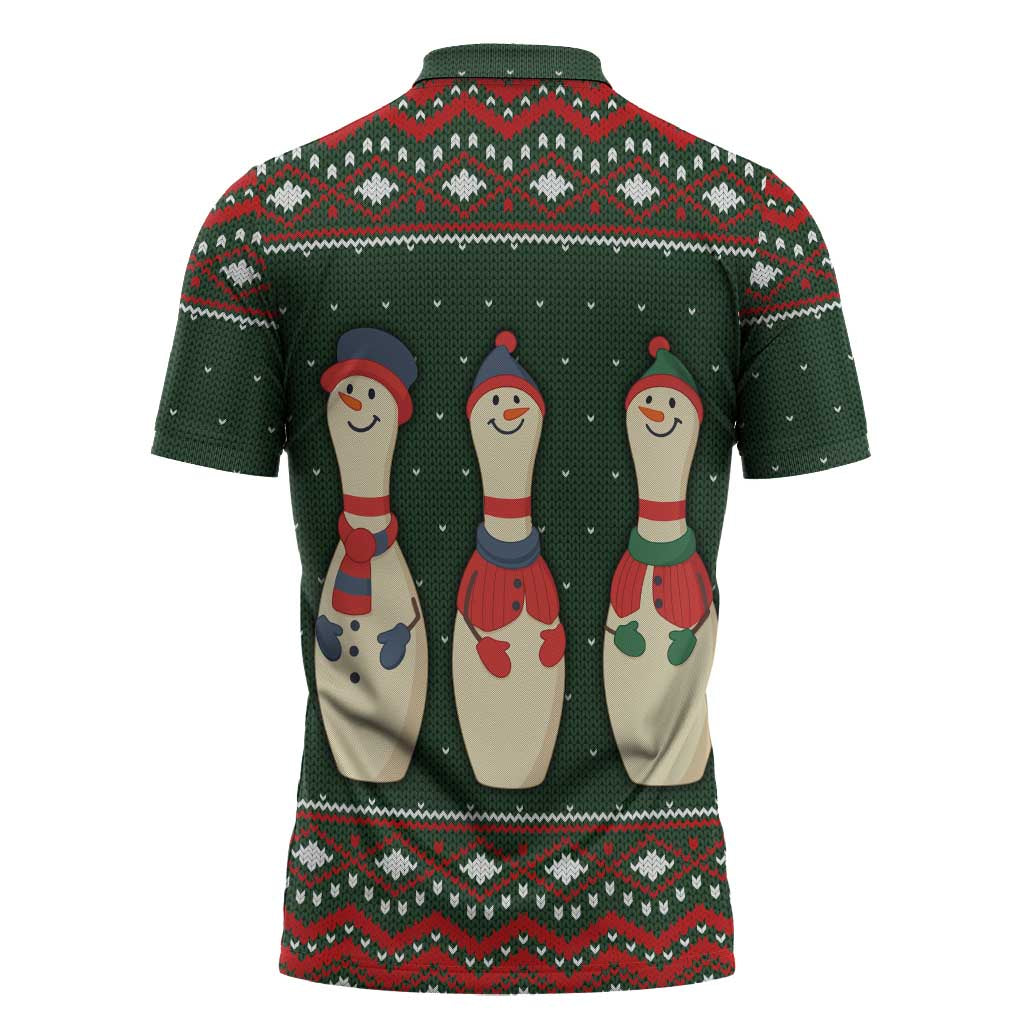 Christmas Bowling Rollin With My Snowmies Zipper Polo Shirt Xmas Holiday Patterns - Wonder Print Shop