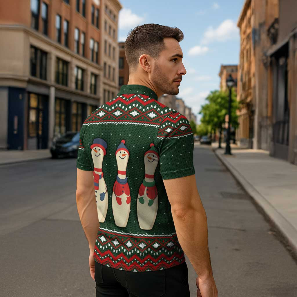 Christmas Bowling Rollin With My Snowmies Zipper Polo Shirt Xmas Holiday Patterns - Wonder Print Shop