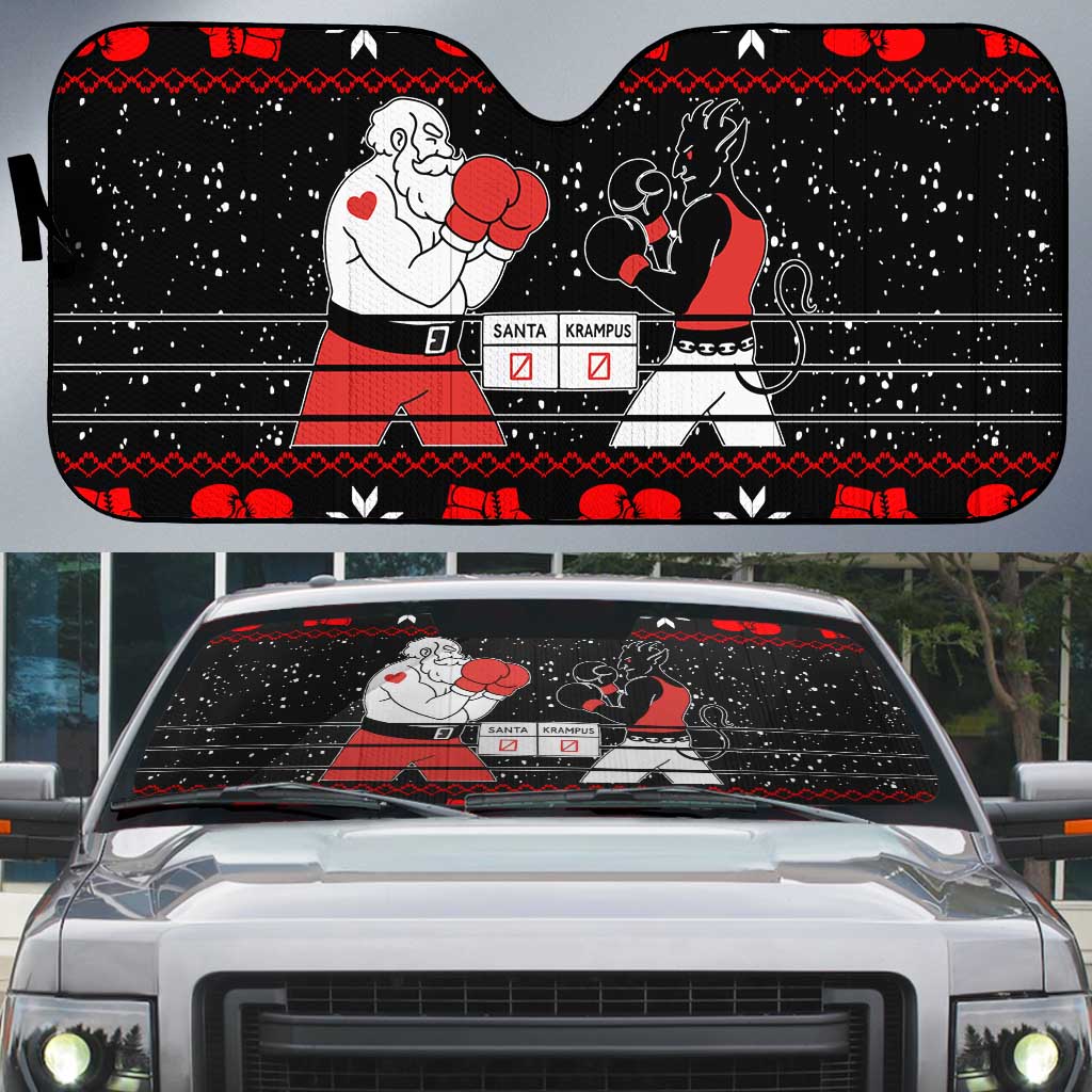 Christmas Boxing Santa And Krampus Auto Sun Shade Xmas Holiday Patterns - Wonder Print Shop