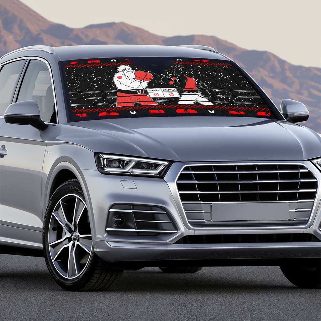 Christmas Boxing Santa And Krampus Auto Sun Shade Xmas Holiday Patterns - Wonder Print Shop