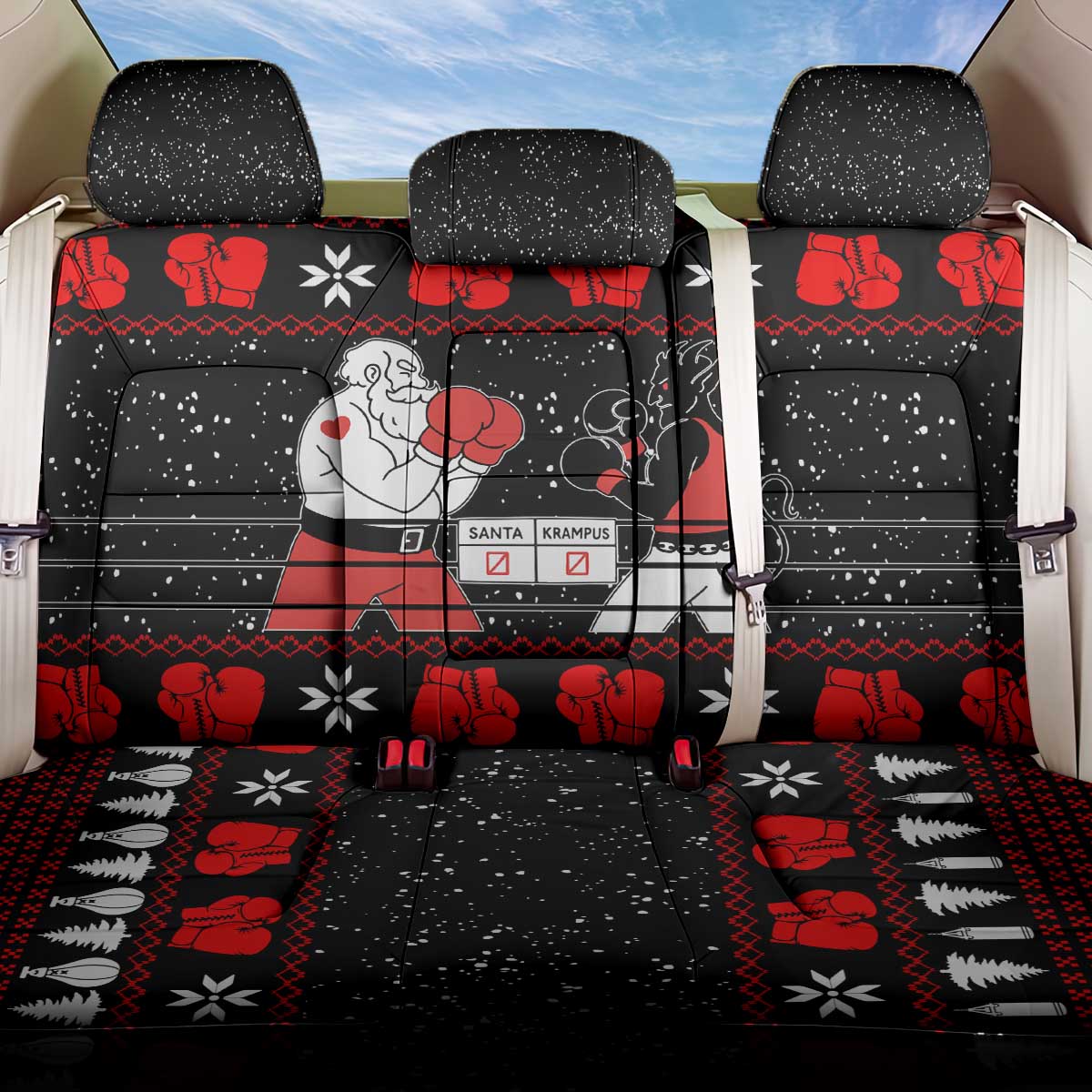 Christmas Boxing Santa And Krampus Back Car Seat Cover Xmas Holiday Patterns - Wonder Print Shop