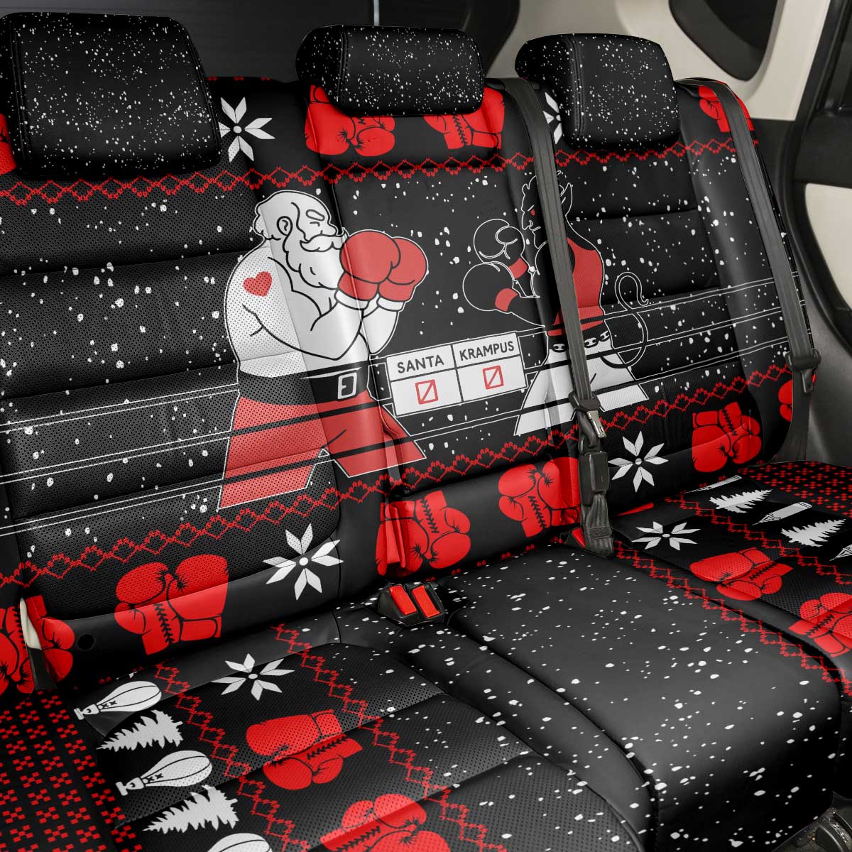 Christmas Boxing Santa And Krampus Back Car Seat Cover Xmas Holiday Patterns - Wonder Print Shop