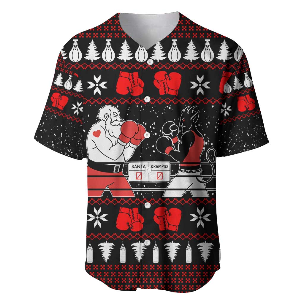 Christmas Boxing Santa And Krampus Baseball Jersey Xmas Holiday Patterns - Wonder Print Shop