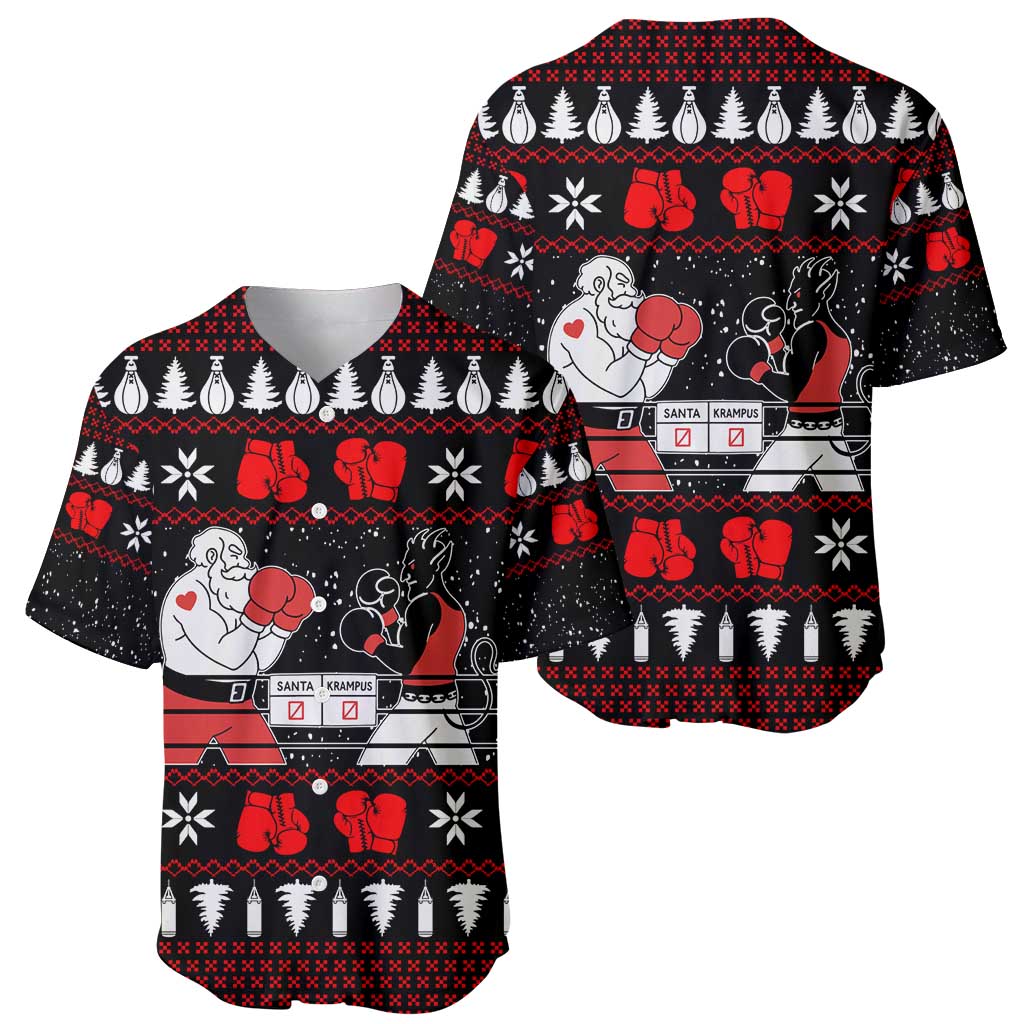 Christmas Boxing Santa And Krampus Baseball Jersey Xmas Holiday Patterns - Wonder Print Shop