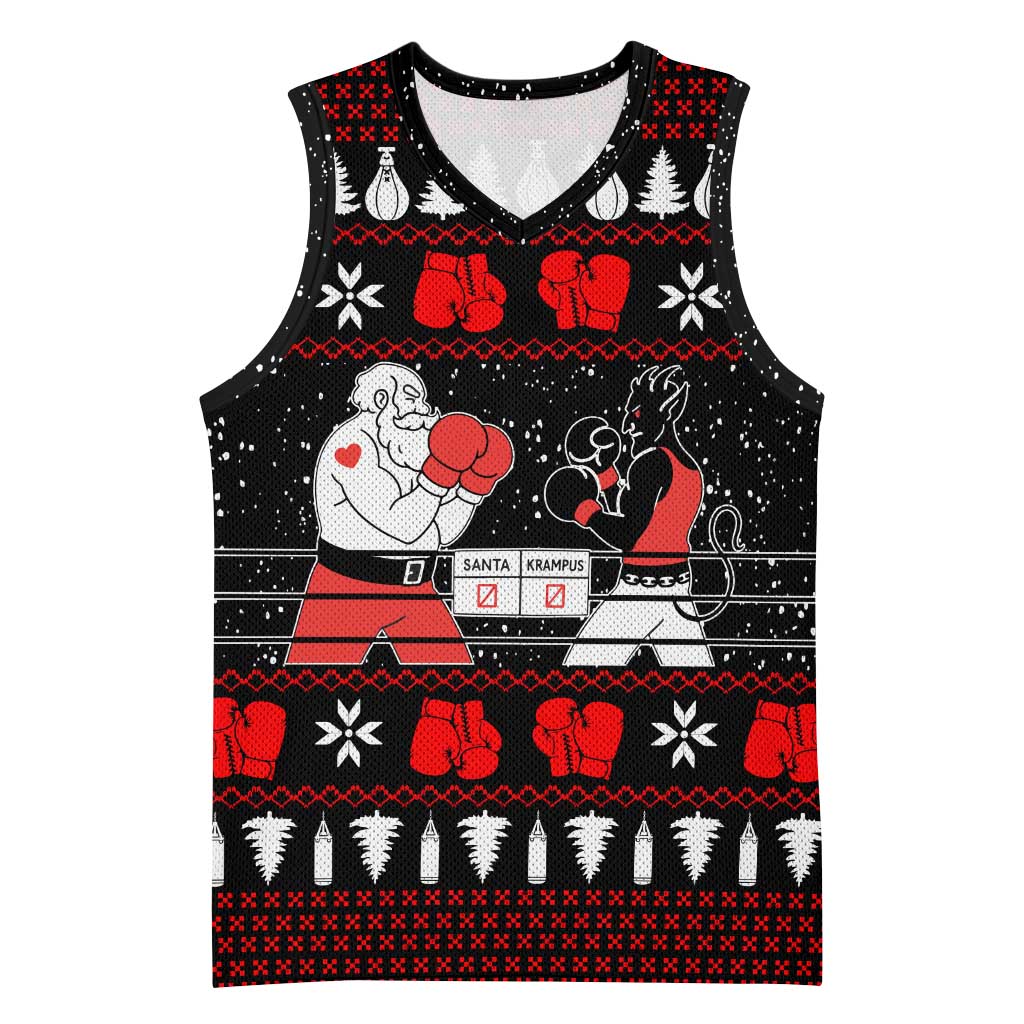 Christmas Boxing Santa And Krampus Basketball Jersey Xmas Holiday Patterns - Wonder Print Shop