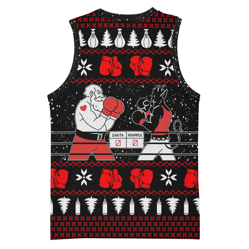 Christmas Boxing Santa And Krampus Basketball Jersey Xmas Holiday Patterns - Wonder Print Shop