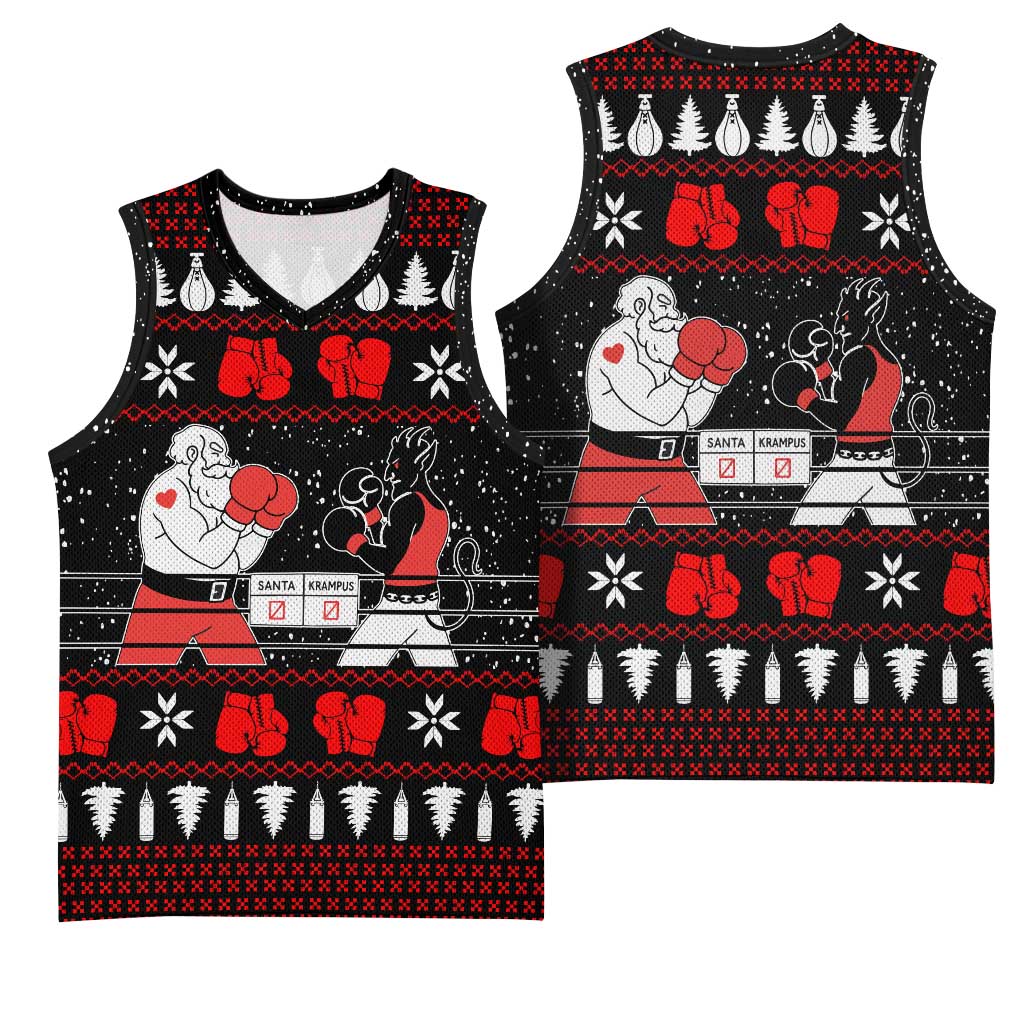 Christmas Boxing Santa And Krampus Basketball Jersey Xmas Holiday Patterns - Wonder Print Shop