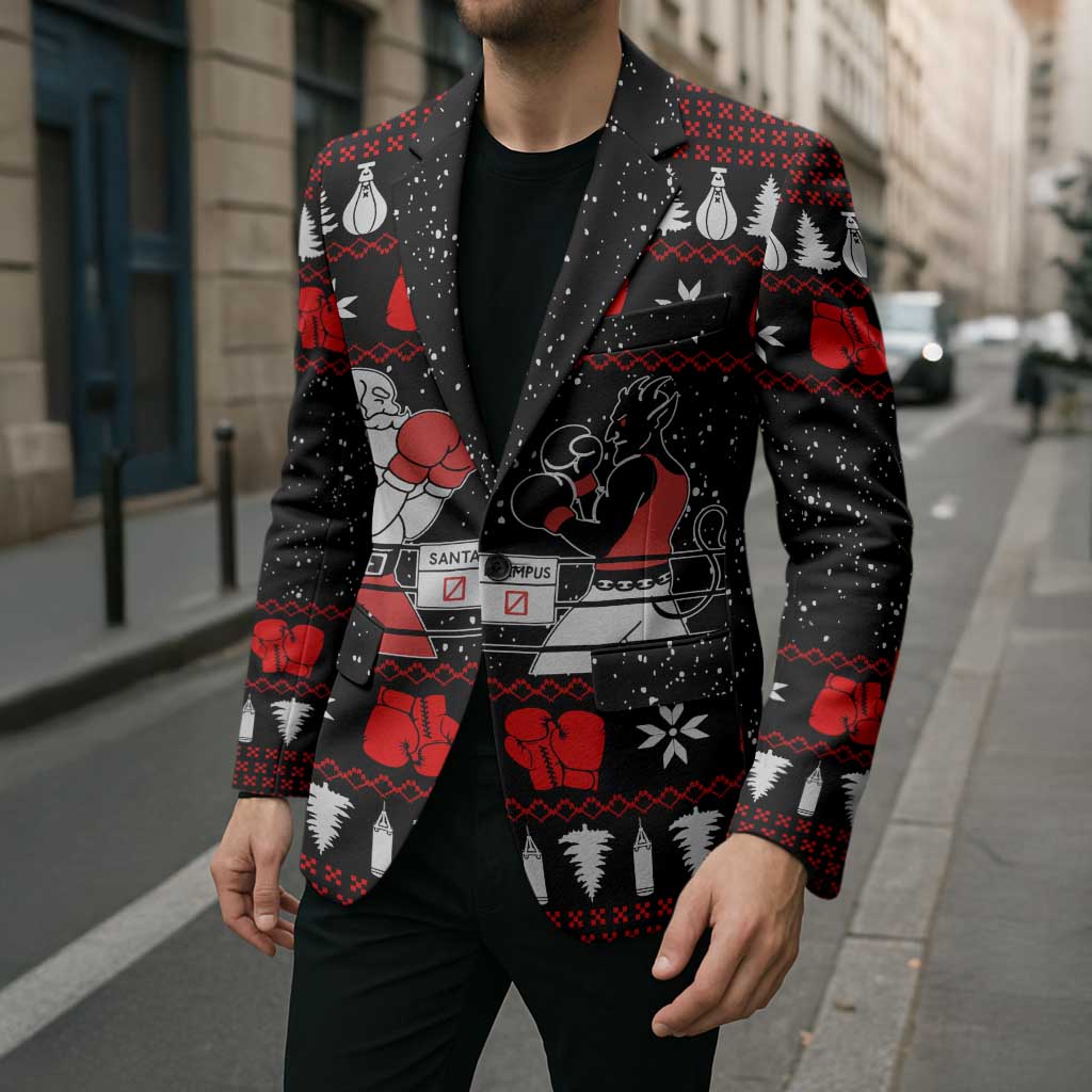 Christmas Boxing Santa And Krampus Blazer Xmas Holiday Patterns - Wonder Print Shop