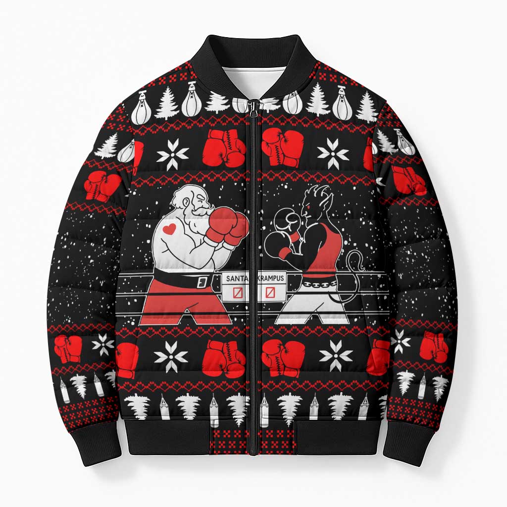 Christmas Boxing Santa And Krampus Bomber Puffer Jacket Xmas Holiday Patterns - Wonder Print Shop