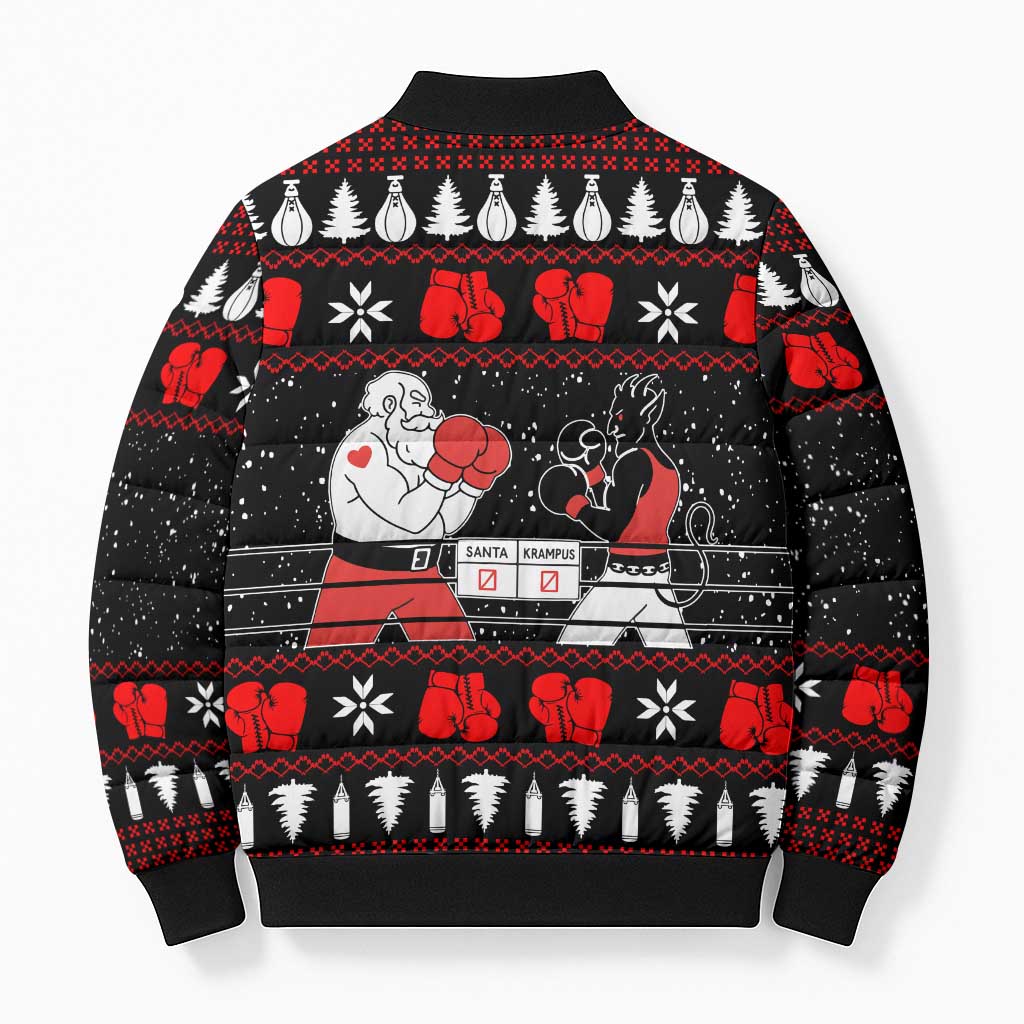 Christmas Boxing Santa And Krampus Bomber Puffer Jacket Xmas Holiday Patterns - Wonder Print Shop