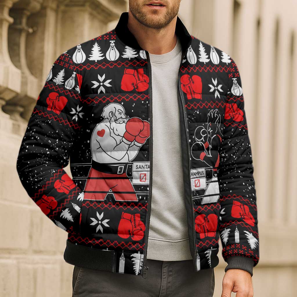 Christmas Boxing Santa And Krampus Bomber Puffer Jacket Xmas Holiday Patterns - Wonder Print Shop