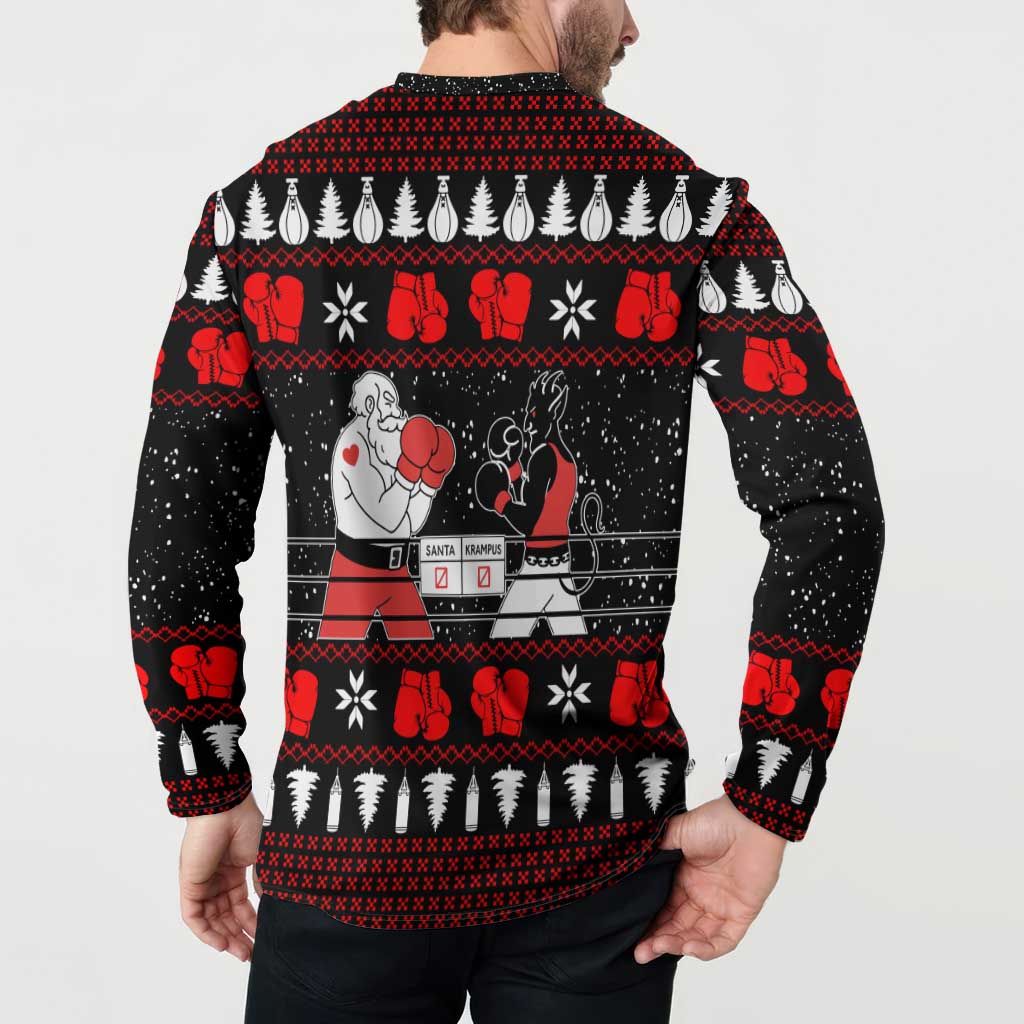Christmas Boxing Santa And Krampus Button Sweatshirt Xmas Holiday Patterns - Wonder Print Shop