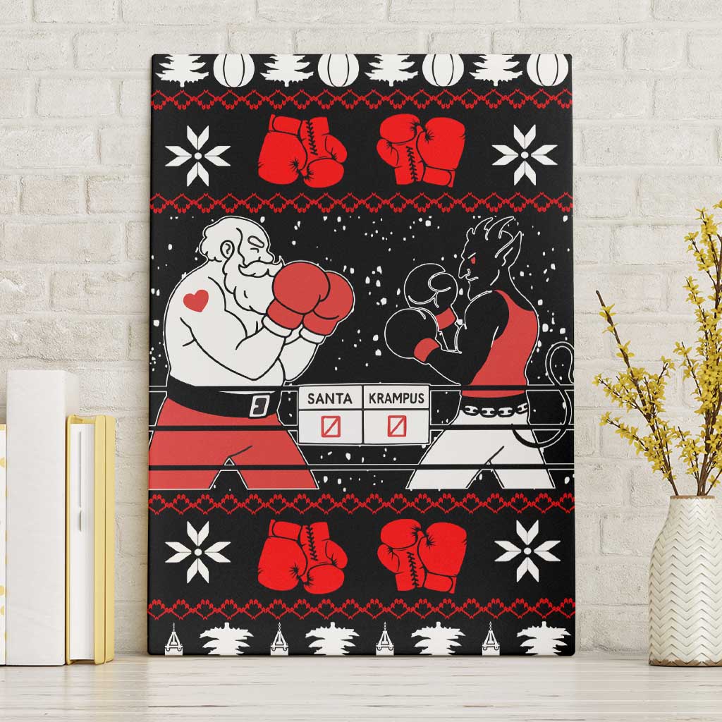 Christmas Boxing Santa And Krampus Canvas Wall Art Xmas Holiday Patterns - Wonder Print Shop