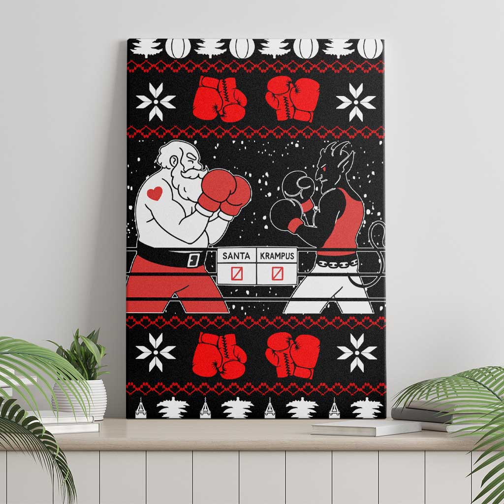 Christmas Boxing Santa And Krampus Canvas Wall Art Xmas Holiday Patterns - Wonder Print Shop