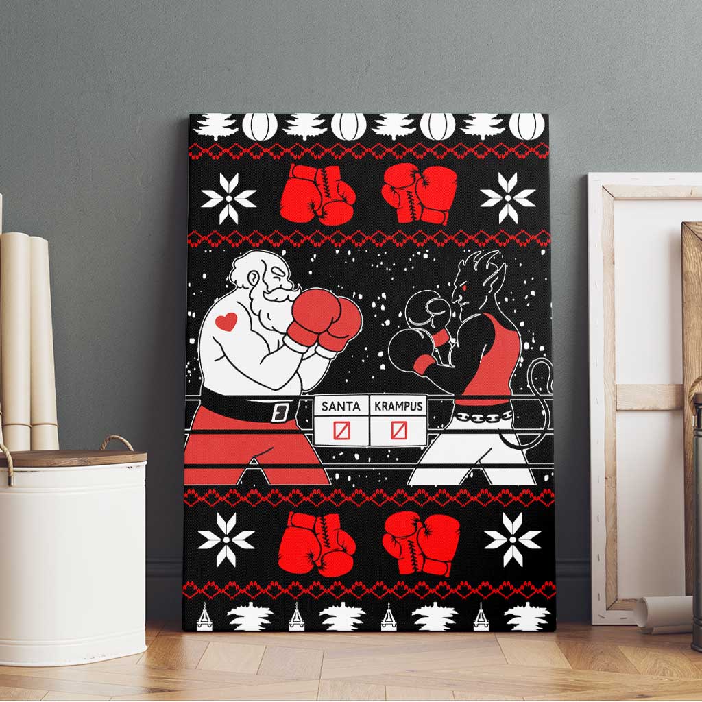 Christmas Boxing Santa And Krampus Canvas Wall Art Xmas Holiday Patterns - Wonder Print Shop