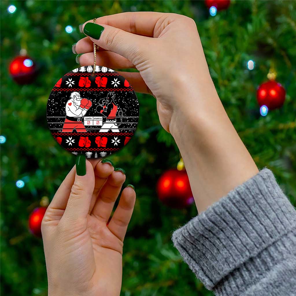 Christmas Boxing Santa And Krampus Ceramic Ornament Xmas Holiday Patterns - Wonder Print Shop