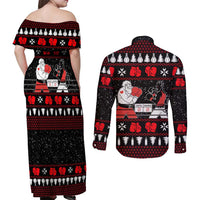 Christmas Boxing Santa And Krampus Couples Matching Off Shoulder Maxi Dress and Long Sleeve Button Shirt Xmas Holiday Patterns - Wonder Print Shop