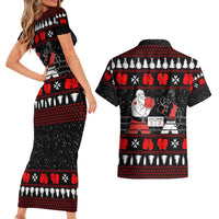 Christmas Boxing Santa And Krampus Couples Matching Short Sleeve Bodycon Dress and Hawaiian Shirt Xmas Holiday Patterns - Wonder Print Shop