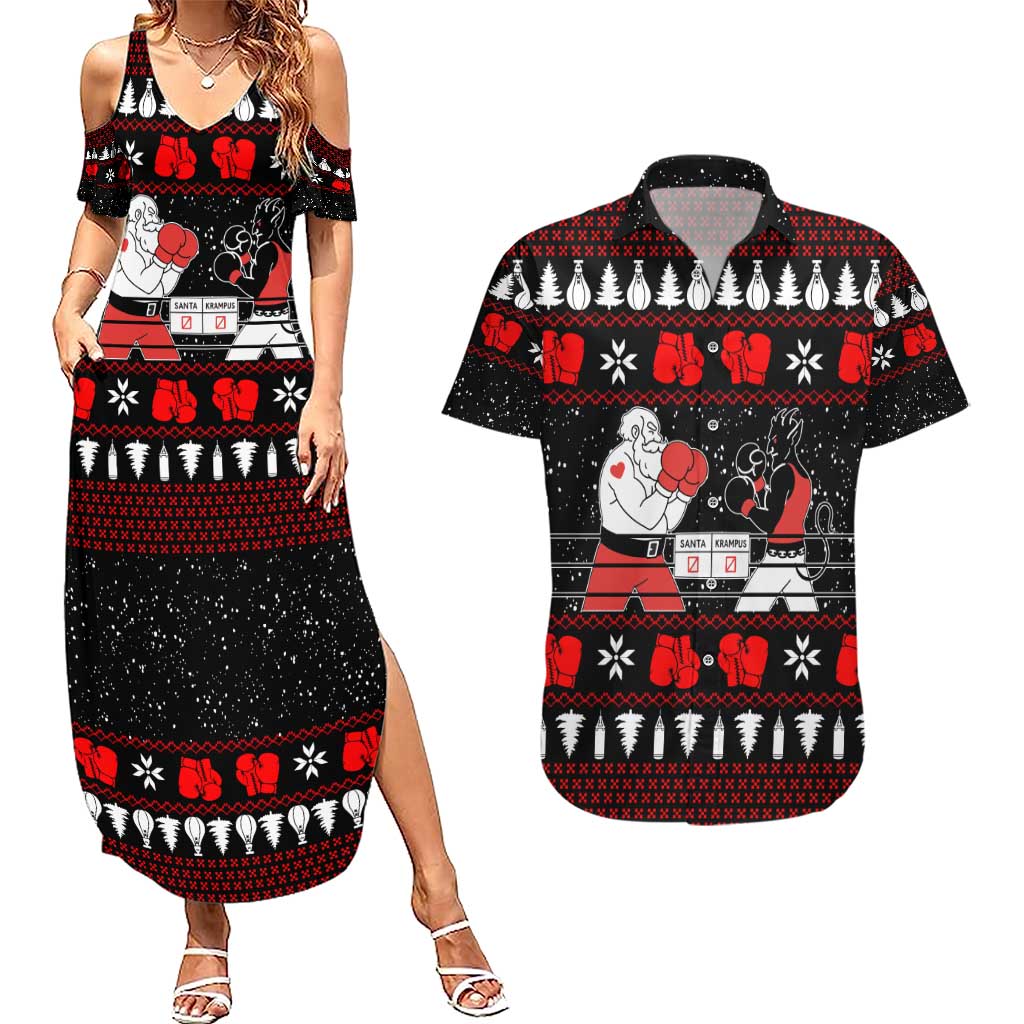 Christmas Boxing Santa And Krampus Couples Matching Summer Maxi Dress and Hawaiian Shirt Xmas Holiday Patterns - Wonder Print Shop