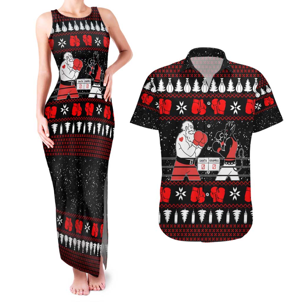 Christmas Boxing Santa And Krampus Couples Matching Tank Maxi Dress and Hawaiian Shirt Xmas Holiday Patterns - Wonder Print Shop