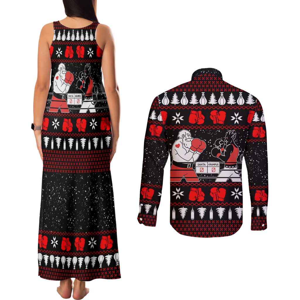 Christmas Boxing Santa And Krampus Couples Matching Tank Maxi Dress and Long Sleeve Button Shirt Xmas Holiday Patterns - Wonder Print Shop