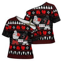 Christmas Boxing Santa And Krampus Cross Shoulder Shirt Xmas Holiday Patterns - Wonder Print Shop