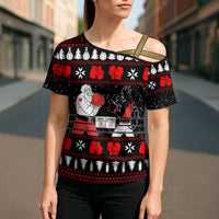 Christmas Boxing Santa And Krampus Cross Shoulder Shirt Xmas Holiday Patterns - Wonder Print Shop