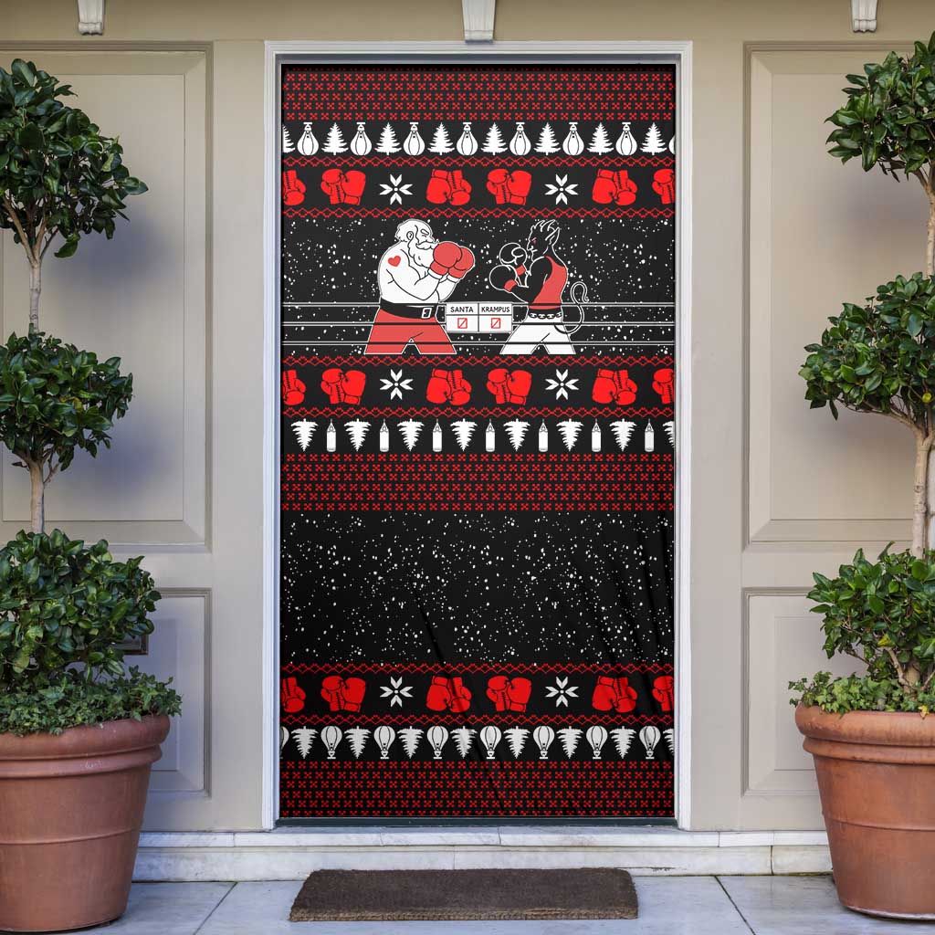 Christmas Boxing Santa And Krampus Door Cover Xmas Holiday Patterns - Wonder Print Shop