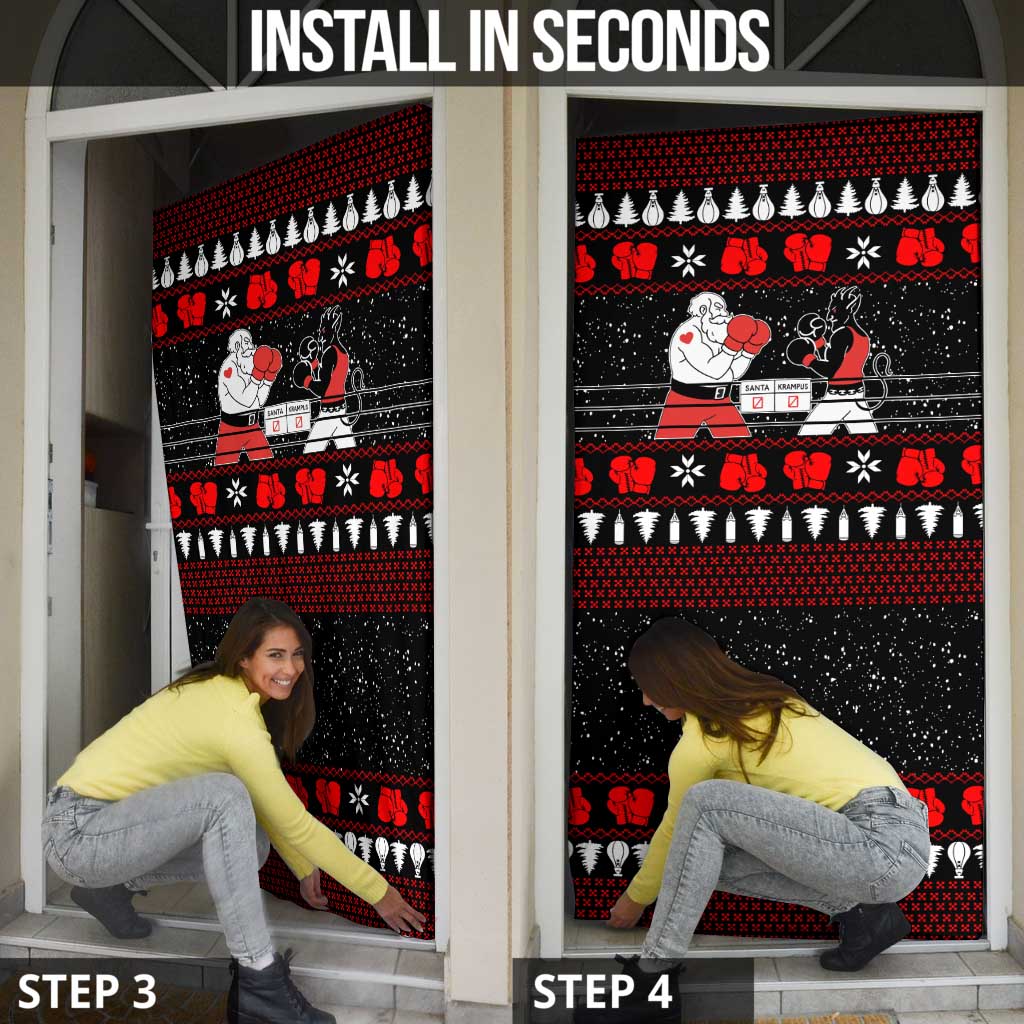 Christmas Boxing Santa And Krampus Door Cover Xmas Holiday Patterns - Wonder Print Shop