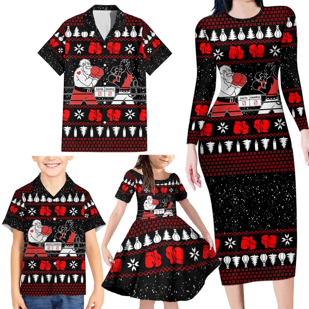 Christmas Boxing Santa And Krampus Family Matching Long Sleeve Bodycon Dress and Hawaiian Shirt Xmas Holiday Patterns - Wonder Print Shop