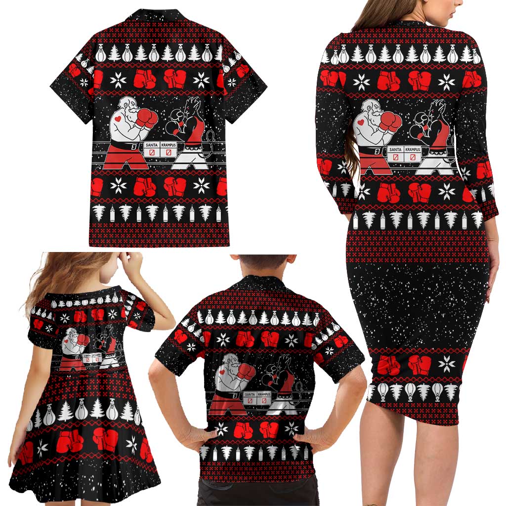 Christmas Boxing Santa And Krampus Family Matching Long Sleeve Bodycon Dress and Hawaiian Shirt Xmas Holiday Patterns - Wonder Print Shop
