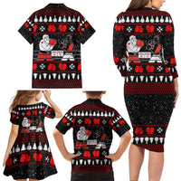 Christmas Boxing Santa And Krampus Family Matching Long Sleeve Bodycon Dress and Hawaiian Shirt Xmas Holiday Patterns - Wonder Print Shop