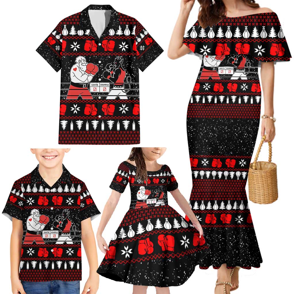 Christmas Boxing Santa And Krampus Family Matching Mermaid Dress and Hawaiian Shirt Xmas Holiday Patterns - Wonder Print Shop
