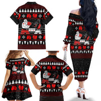 Christmas Boxing Santa And Krampus Family Matching Off The Shoulder Long Sleeve Dress and Hawaiian Shirt Xmas Holiday Patterns - Wonder Print Shop