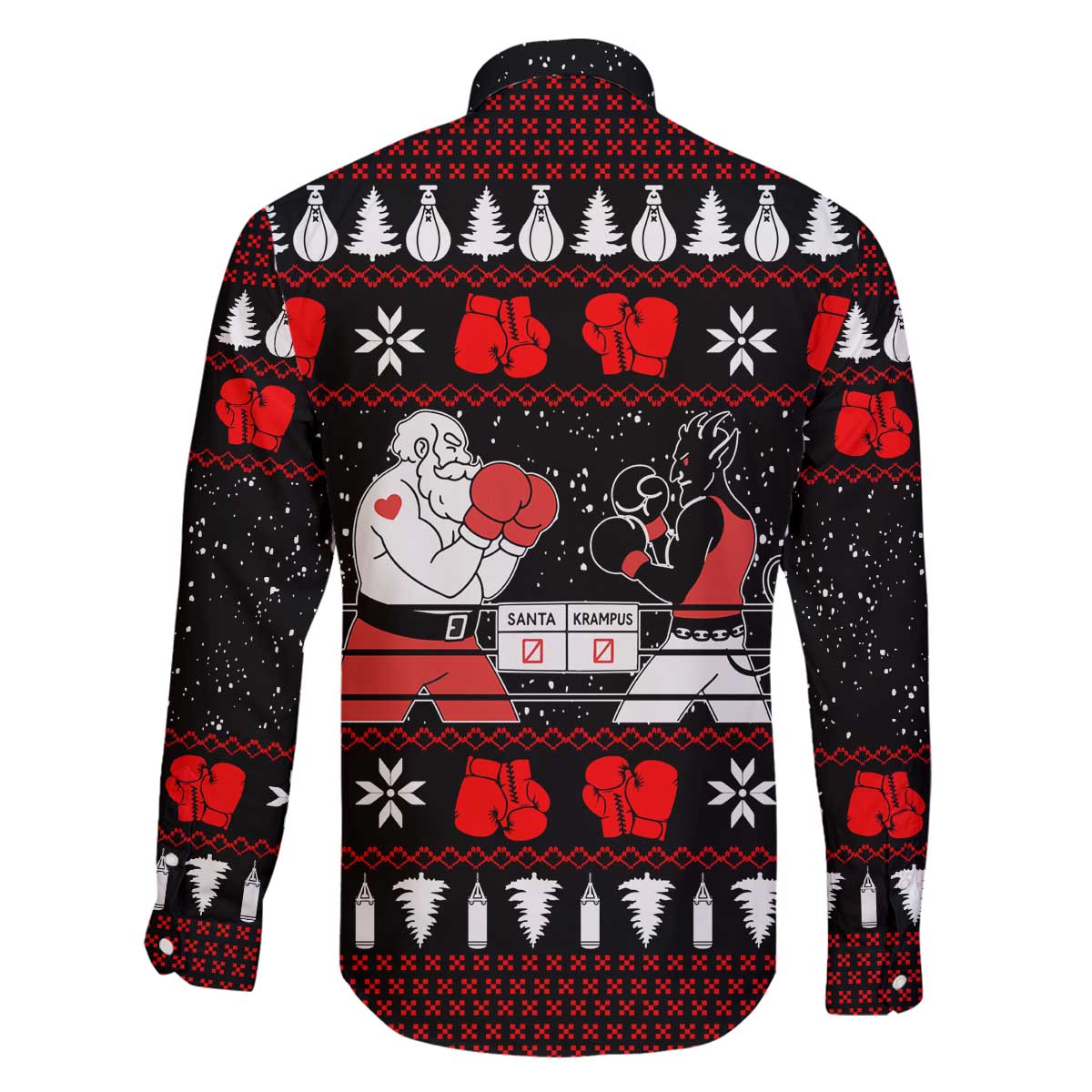 Christmas Boxing Santa And Krampus Family Matching Off The Shoulder Long Sleeve Dress and Hawaiian Shirt Xmas Holiday Patterns - Wonder Print Shop