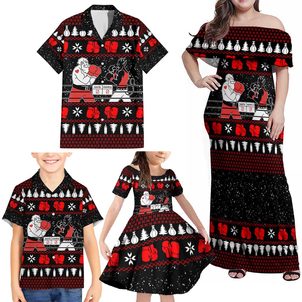 Christmas Boxing Santa And Krampus Family Matching Off Shoulder Maxi Dress and Hawaiian Shirt Xmas Holiday Patterns - Wonder Print Shop