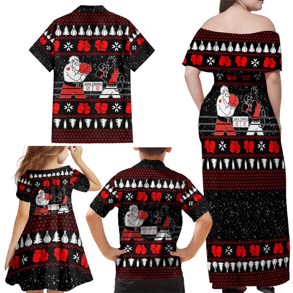 Christmas Boxing Santa And Krampus Family Matching Off Shoulder Maxi Dress and Hawaiian Shirt Xmas Holiday Patterns - Wonder Print Shop