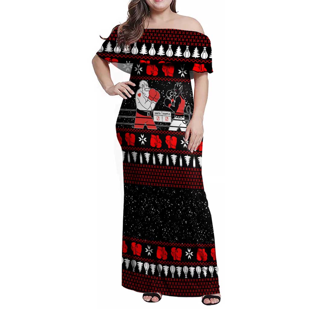 Christmas Boxing Santa And Krampus Family Matching Off Shoulder Maxi Dress and Hawaiian Shirt Xmas Holiday Patterns - Wonder Print Shop