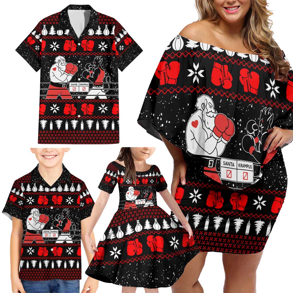 Christmas Boxing Santa And Krampus Family Matching Off Shoulder Short Dress and Hawaiian Shirt Xmas Holiday Patterns - Wonder Print Shop