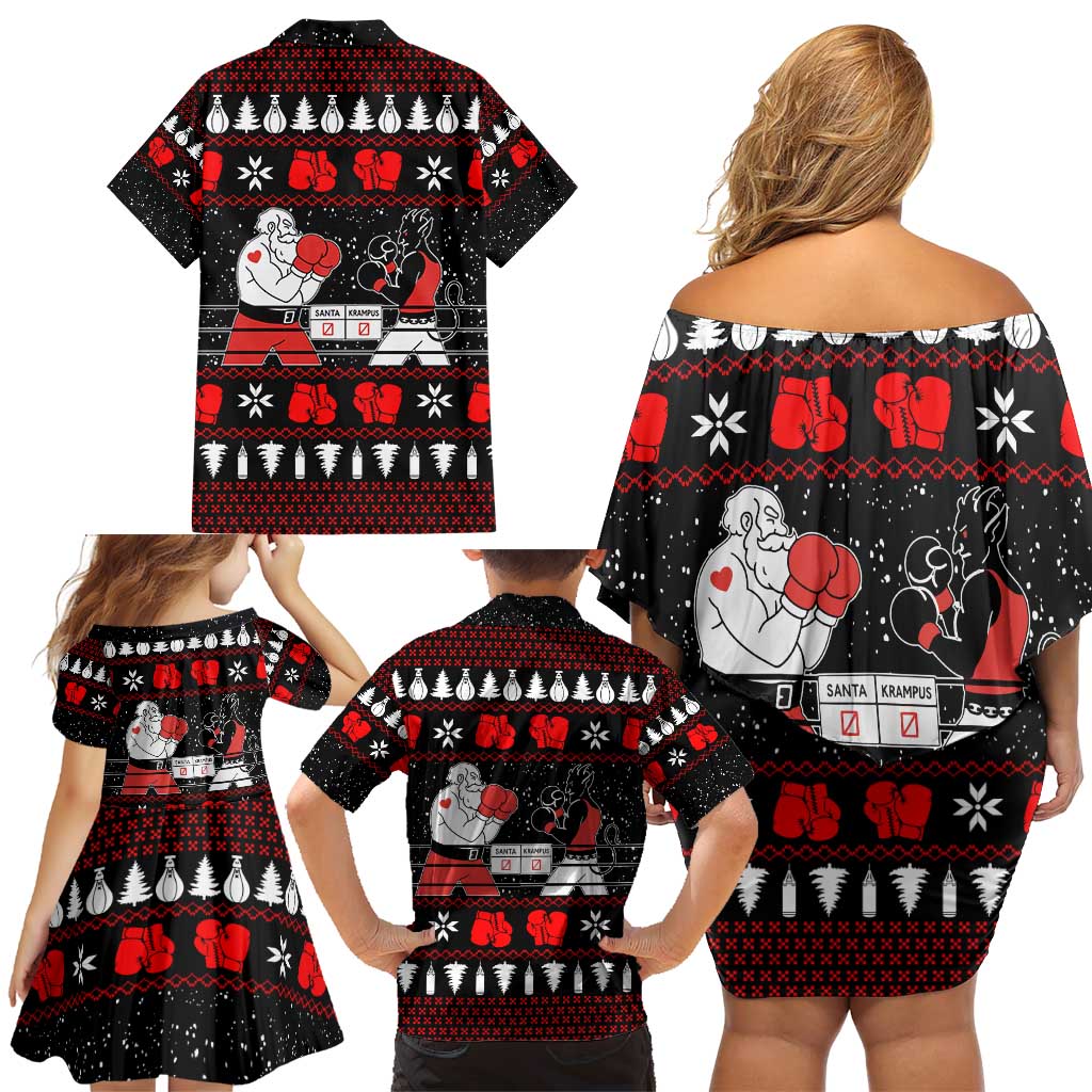 Christmas Boxing Santa And Krampus Family Matching Off Shoulder Short Dress and Hawaiian Shirt Xmas Holiday Patterns - Wonder Print Shop