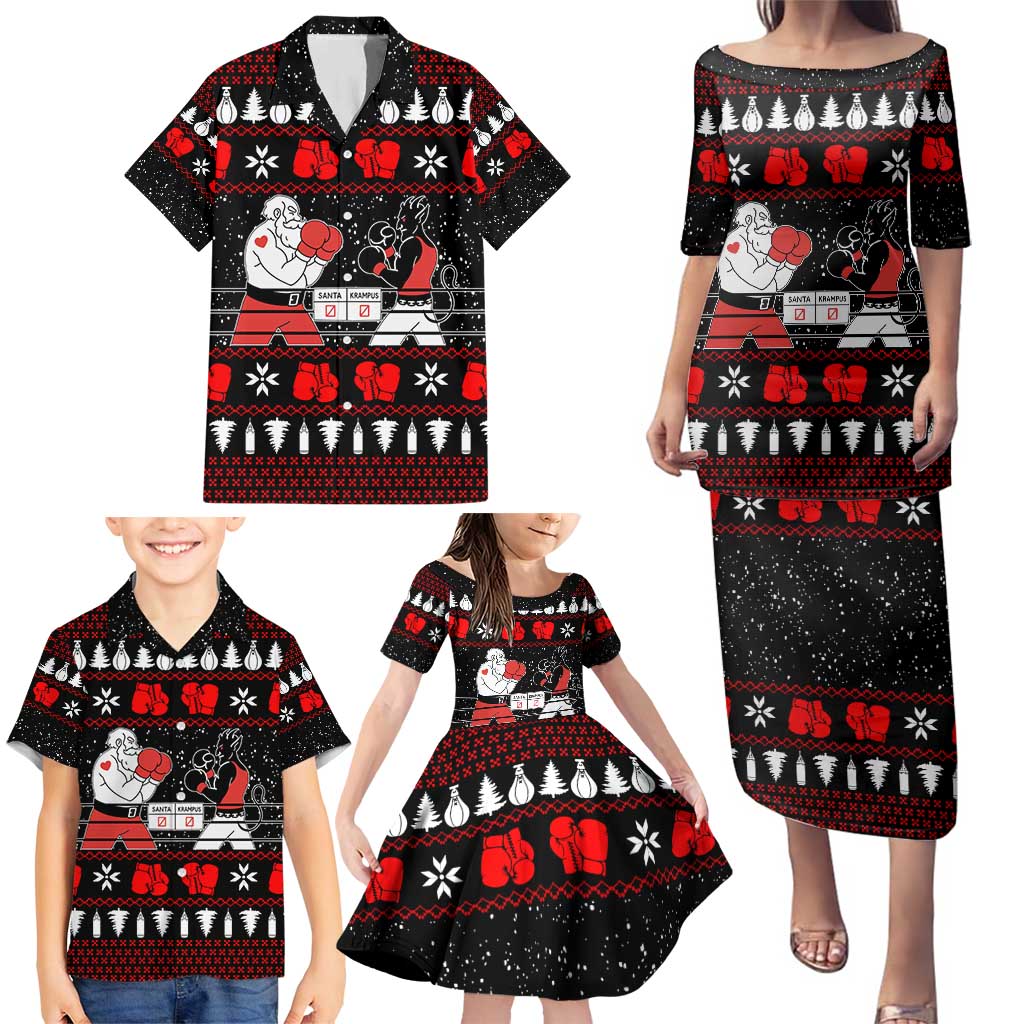 Christmas Boxing Santa And Krampus Family Matching Puletasi and Hawaiian Shirt Xmas Holiday Patterns - Wonder Print Shop