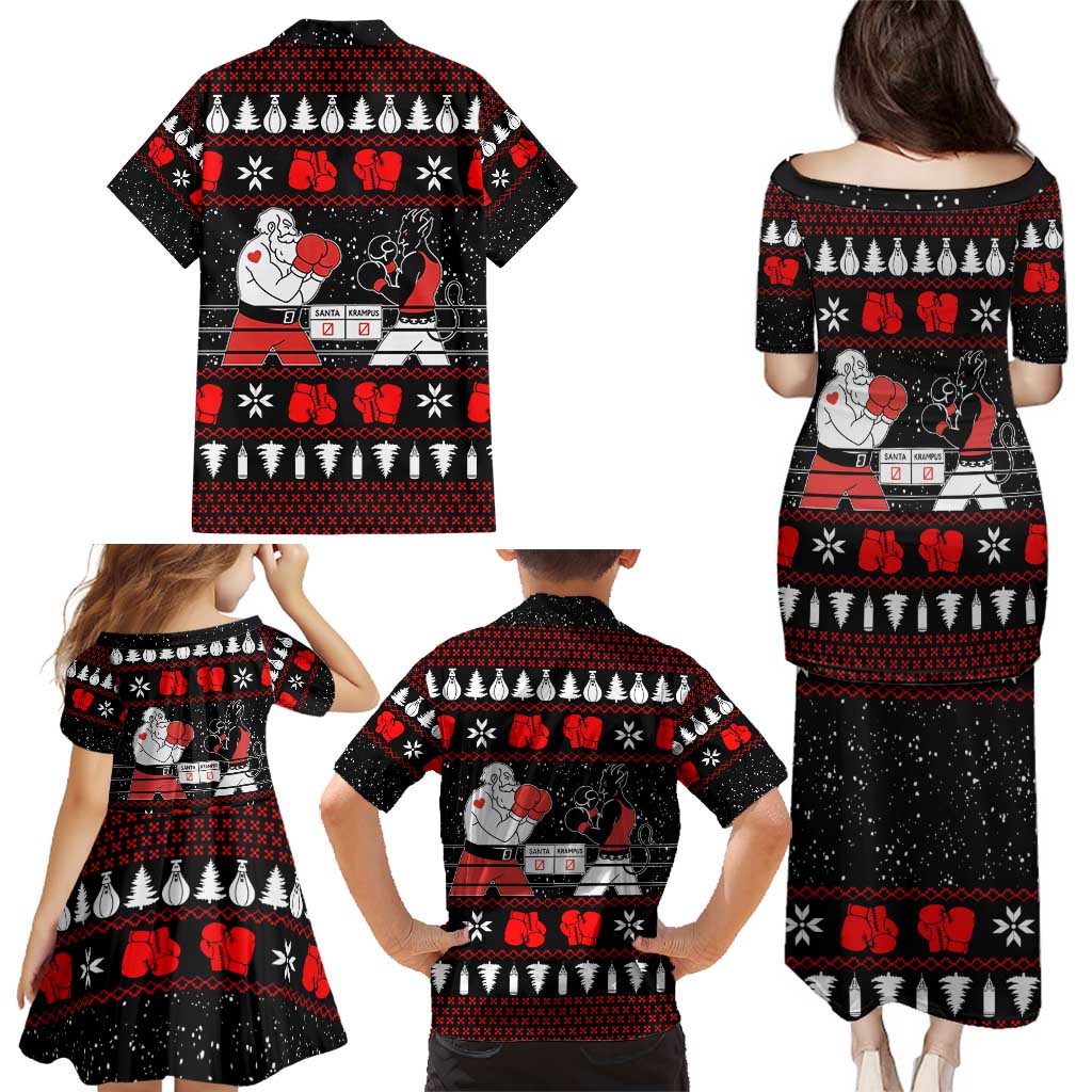 Christmas Boxing Santa And Krampus Family Matching Puletasi and Hawaiian Shirt Xmas Holiday Patterns - Wonder Print Shop