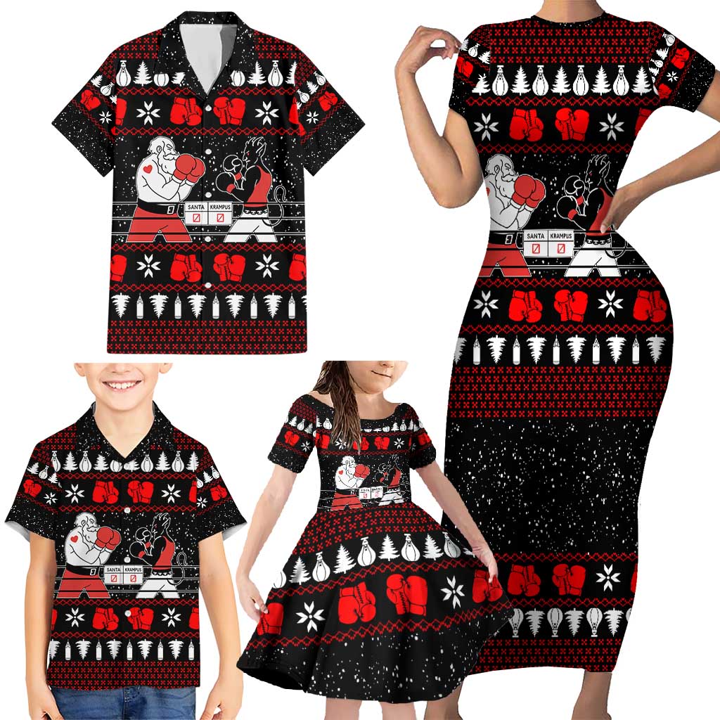 Christmas Boxing Santa And Krampus Family Matching Short Sleeve Bodycon Dress and Hawaiian Shirt Xmas Holiday Patterns - Wonder Print Shop