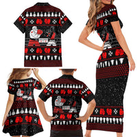 Christmas Boxing Santa And Krampus Family Matching Short Sleeve Bodycon Dress and Hawaiian Shirt Xmas Holiday Patterns - Wonder Print Shop