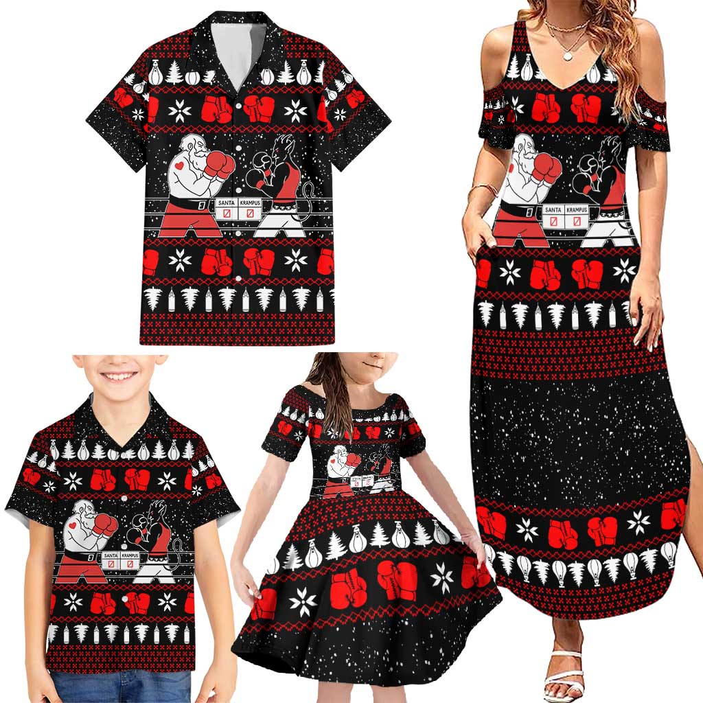 Christmas Boxing Santa And Krampus Family Matching Summer Maxi Dress and Hawaiian Shirt Xmas Holiday Patterns - Wonder Print Shop